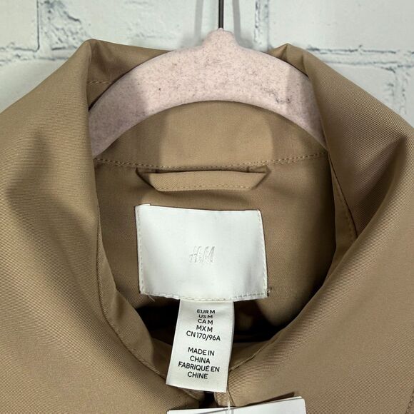 H&M Trench Coat Women's Medium Double Breasted Tan Belted City Career Long NWT - Picture 10 of 14